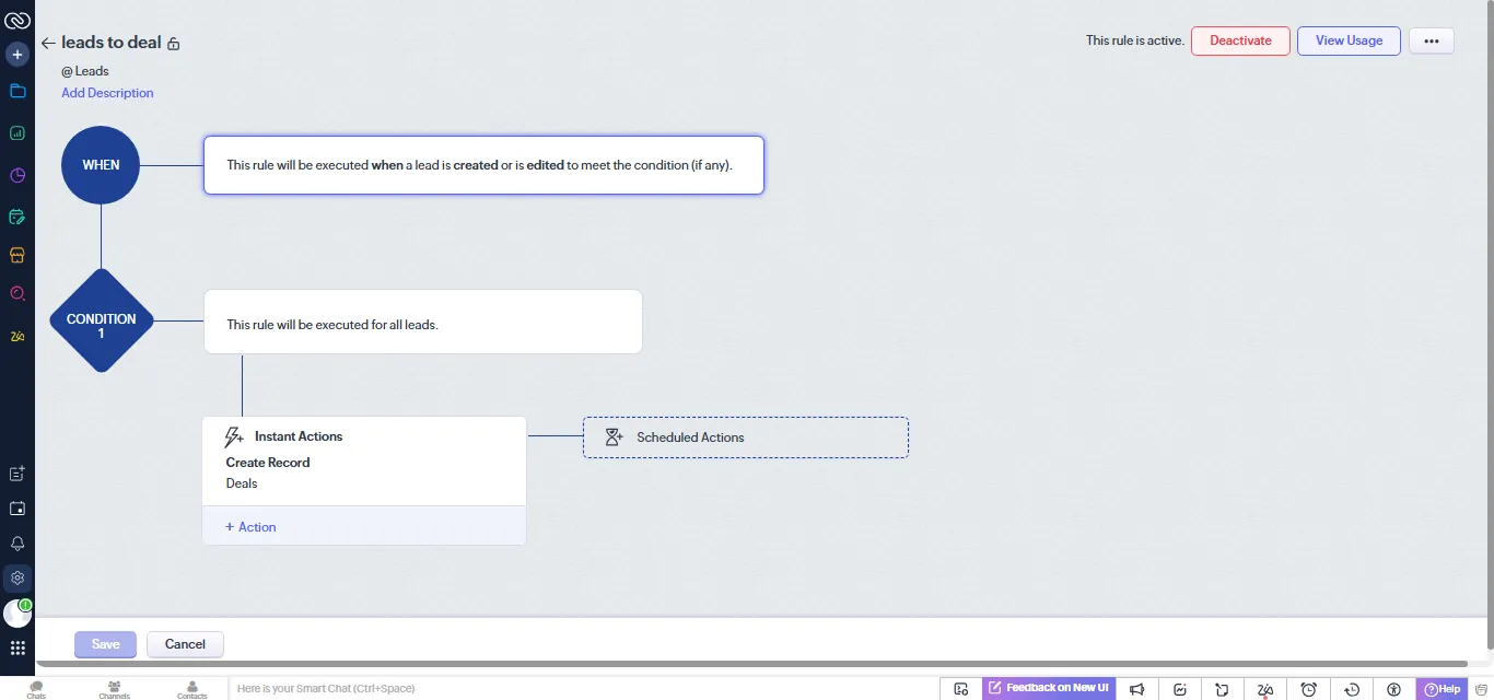 Zoho CRM leads to deal workflow