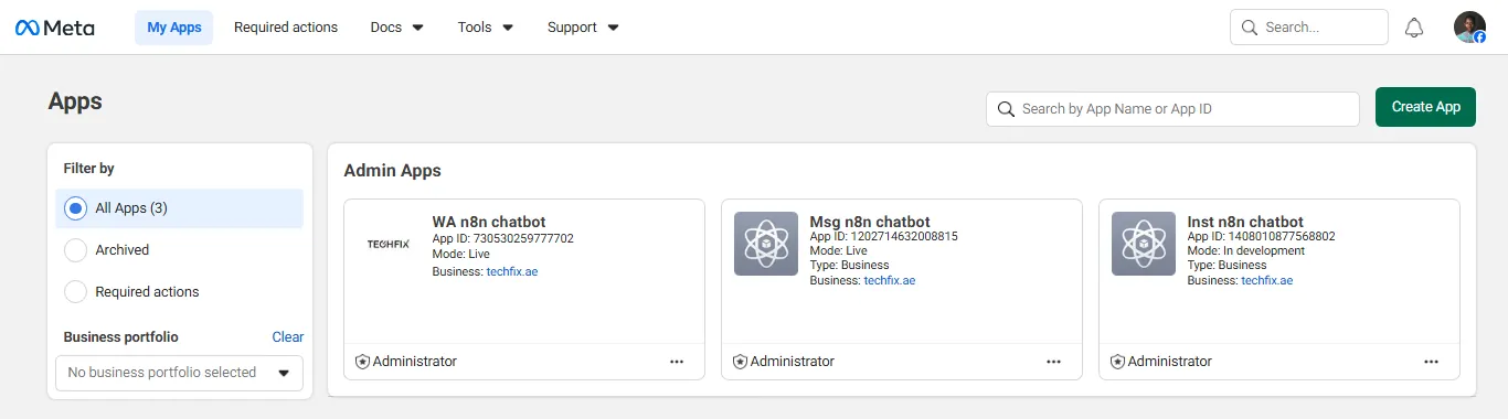 Meta developer apps for WhatsApp, Messenger and Instagram