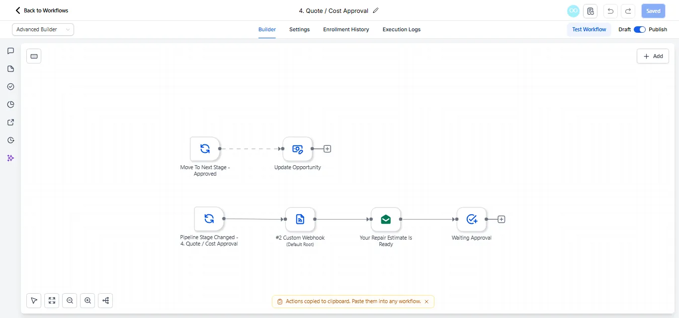 GoHighLevel quote approval workflow